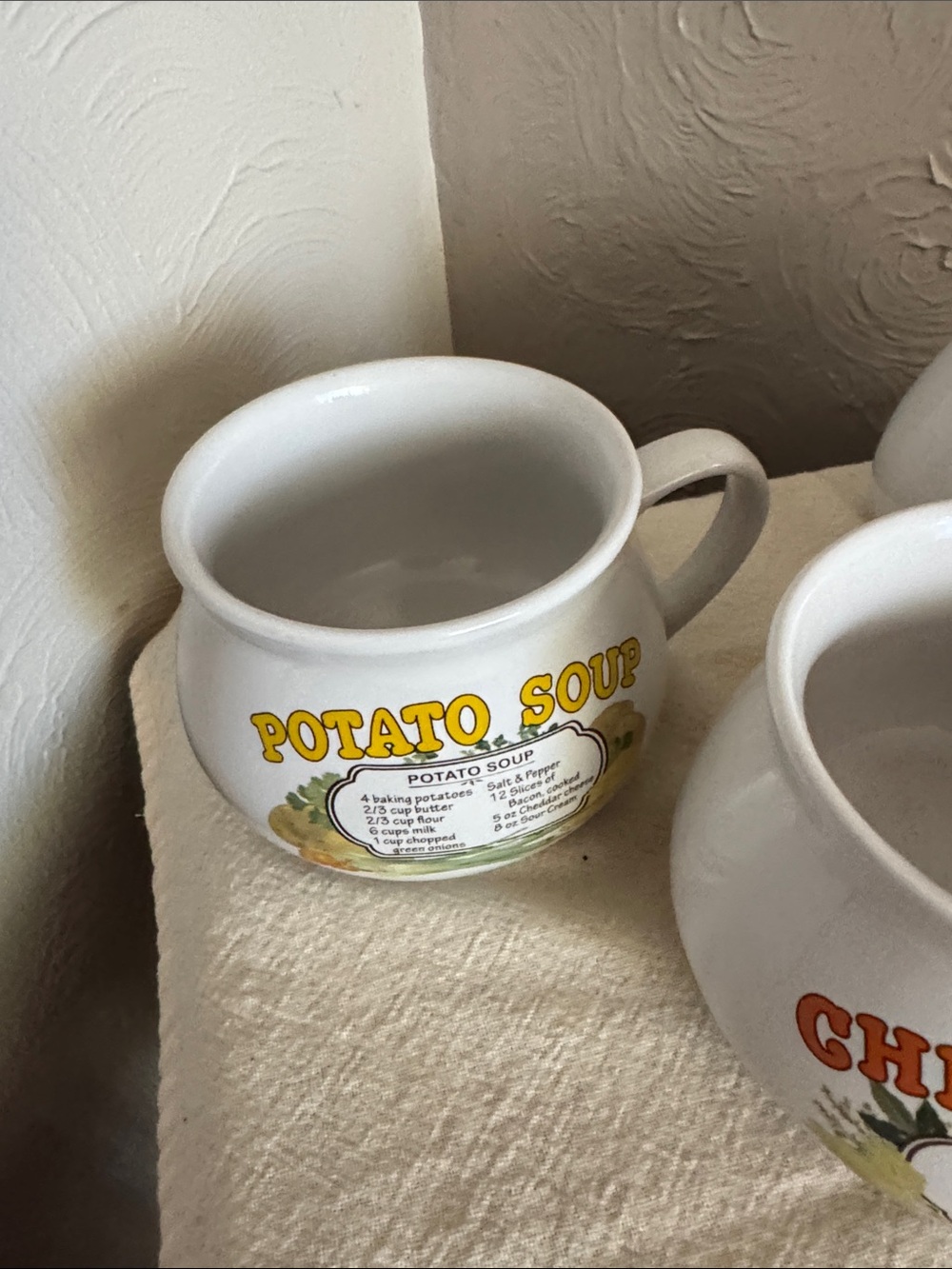 White Soup Mugs Set - Chicken, Tomato, Potato, Vegetable Designs - Picture 2 of 6
